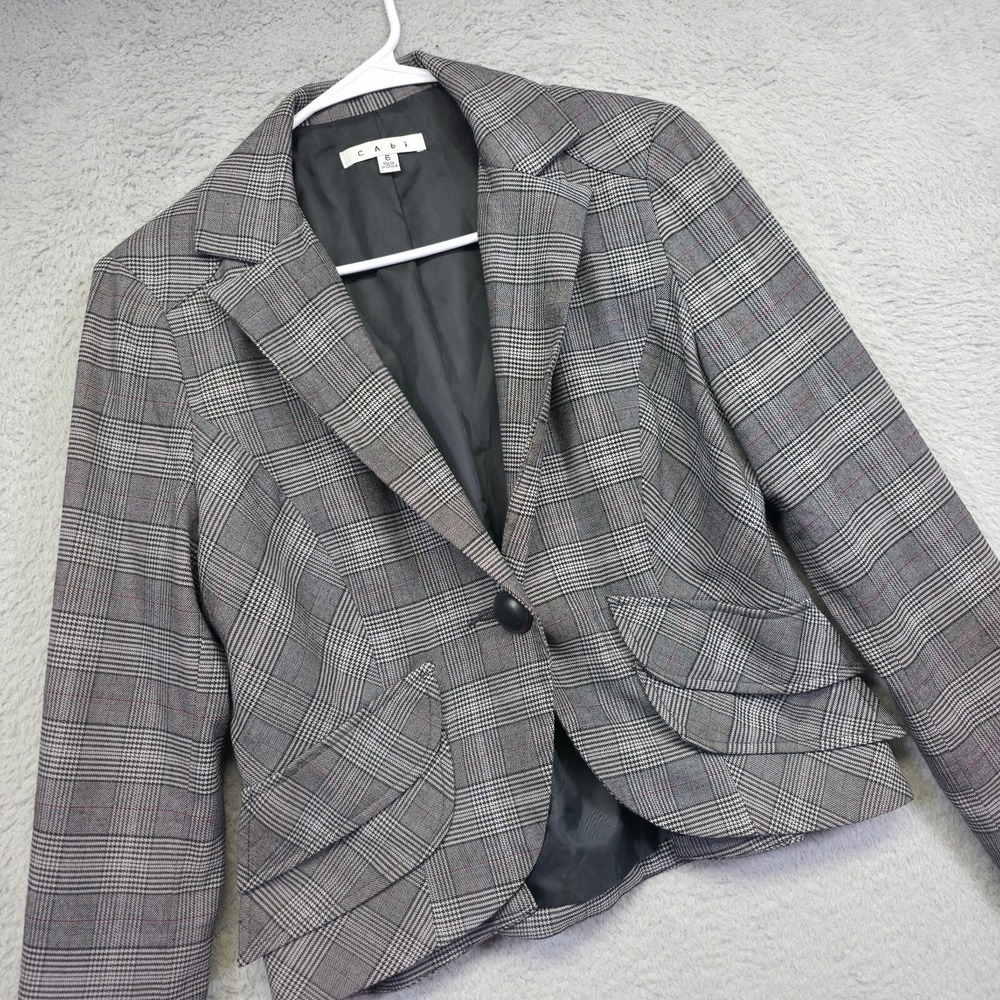 CAbi Blazer Womens 6 Tartan Plaid Cropped Jacket Faux Pockets Academia Preppy